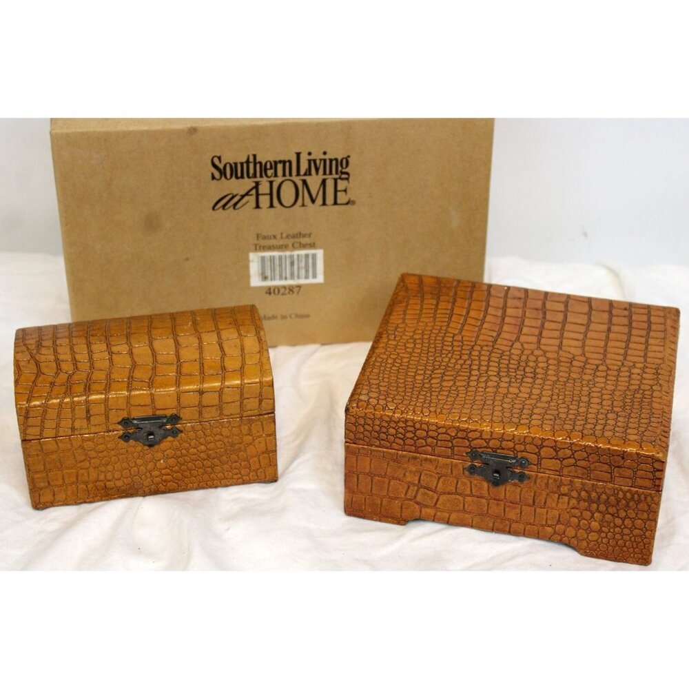 Southern Living Faux Leather Treasure Chest Embossed Alligator Set of 2 Trinket